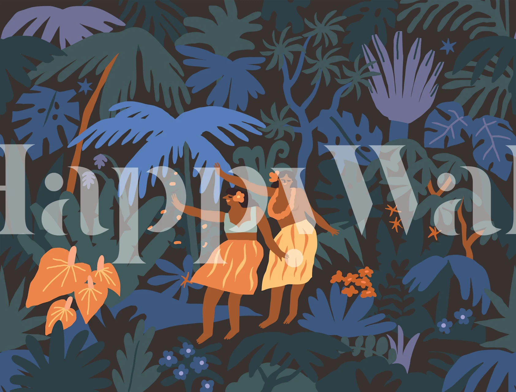 Night Jungle Dancers Tapete in einem Raum