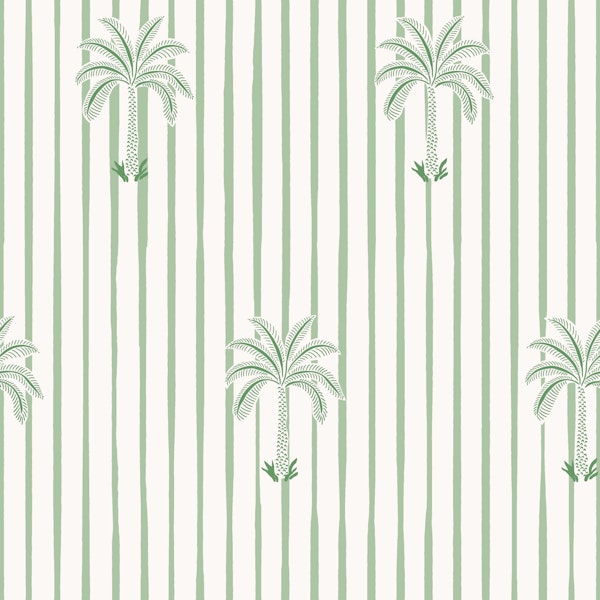 Palms on hand drawn stripes - Green