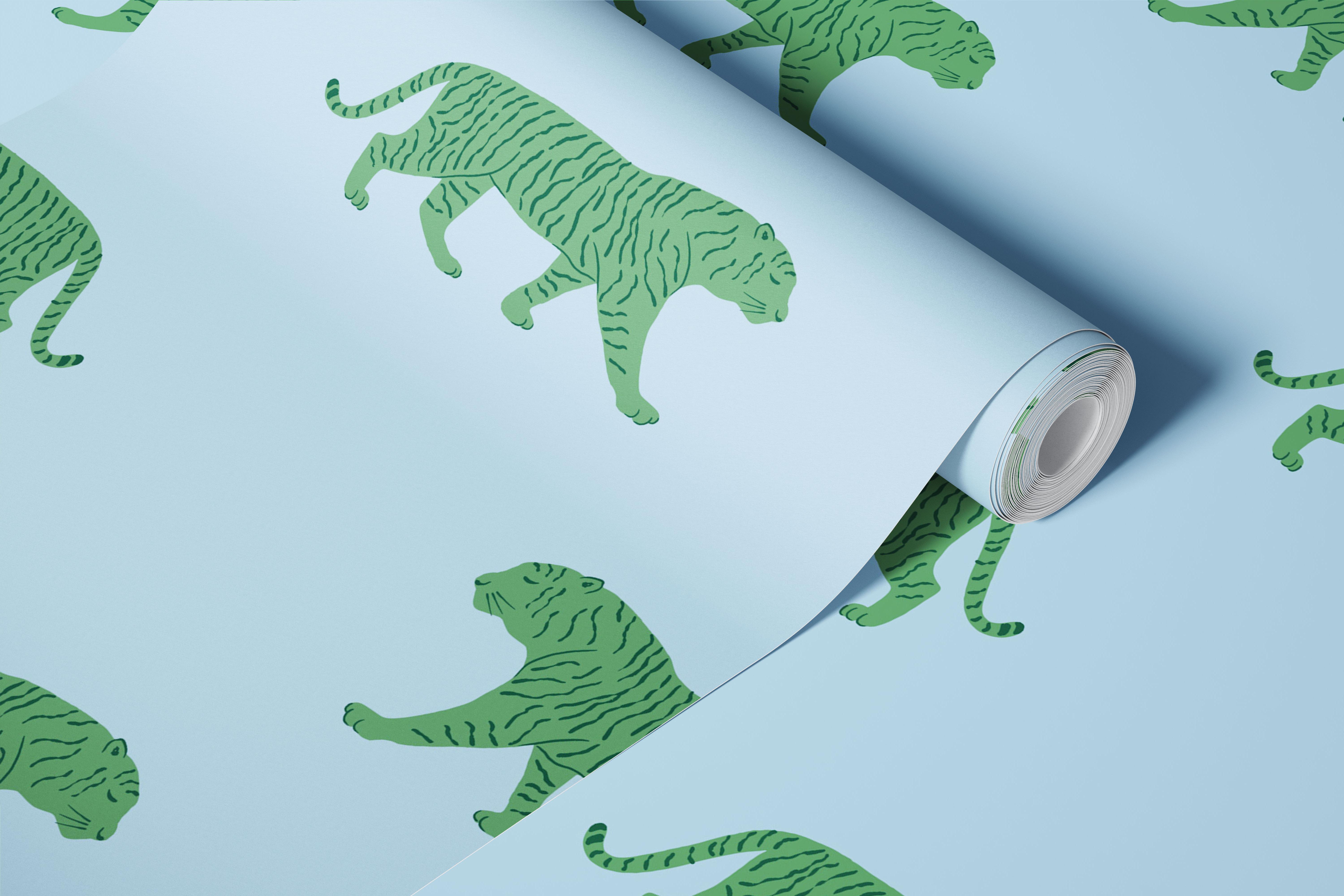 Tiger walk design behang in een kamer