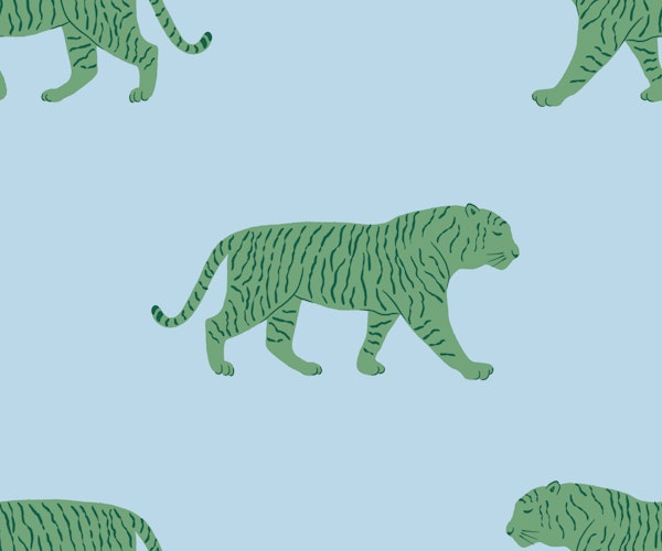 Tiger walk - green on blue