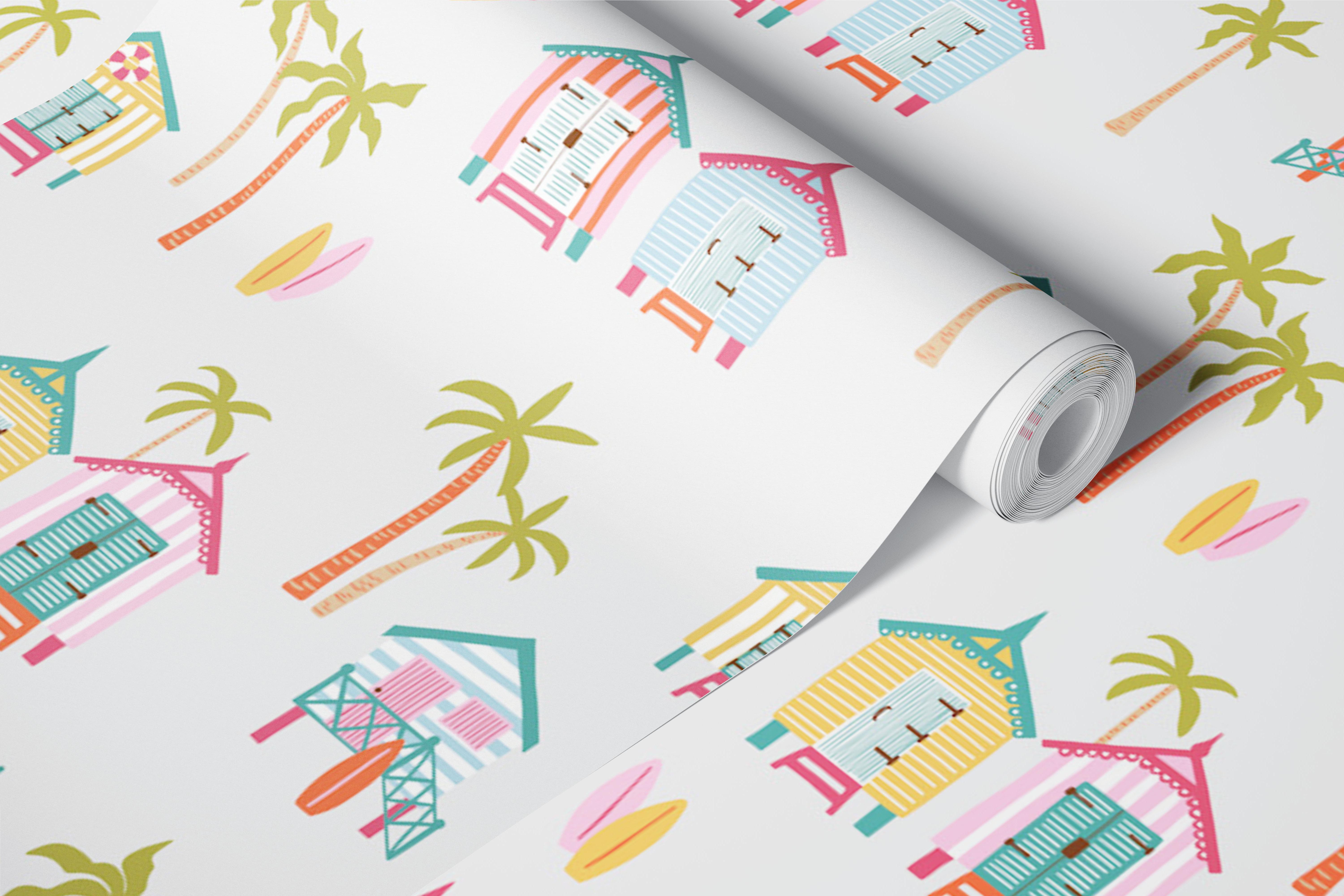 Farverige strandhytter tapet i et rum