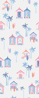 Beach huts - blue orange pink tapet