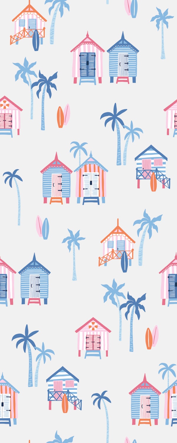 Beach huts - blue orange pink