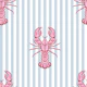 Pink lobsters on light blue stripes