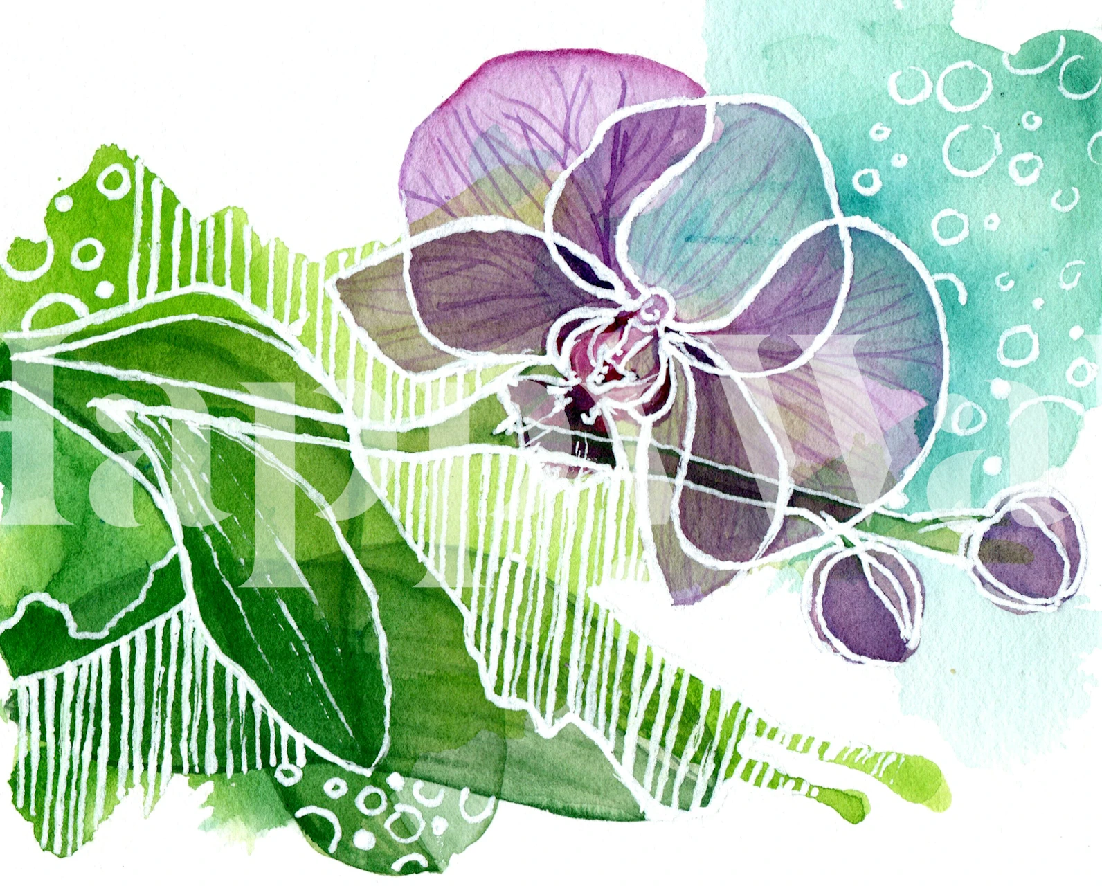 Modern Botanical Orchid tapeta v místnosti