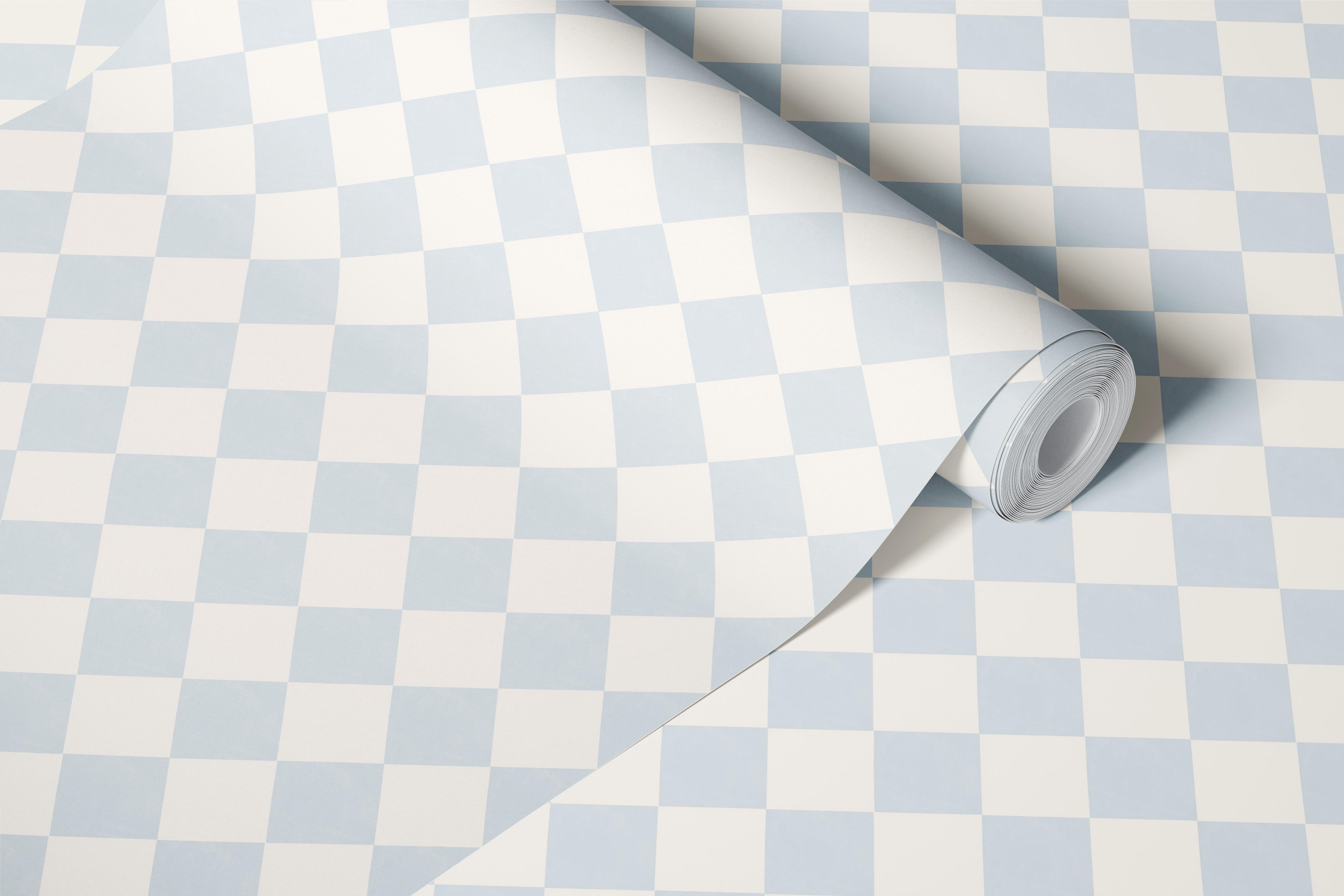 Soft blue harlequin checks wallpaper in a room