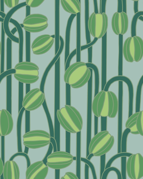 Modern Art Deco Tulip Stem Motif in Green