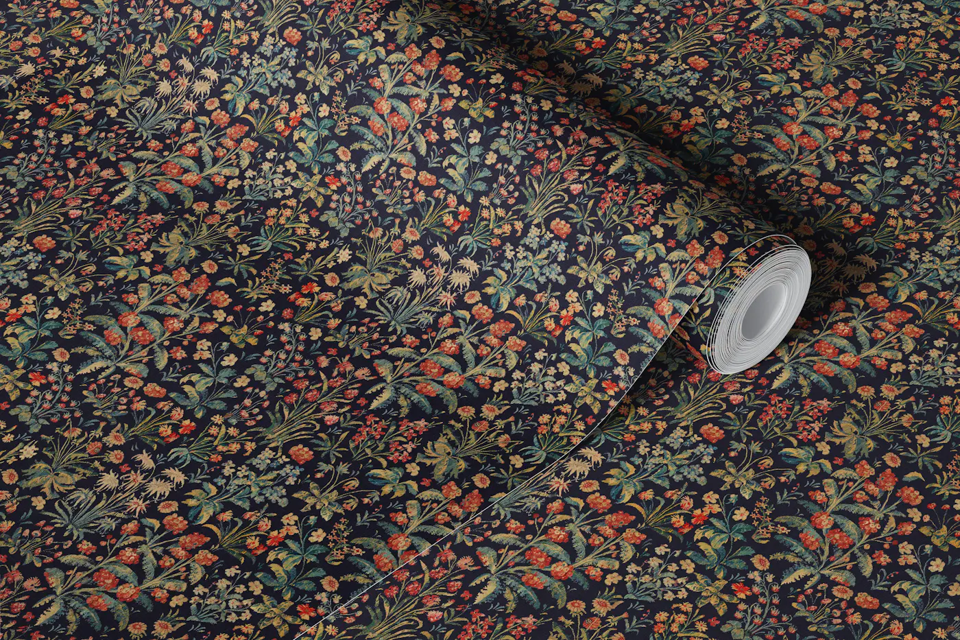 Moody Midnight Forest Floral Tapestry wallpaper roll