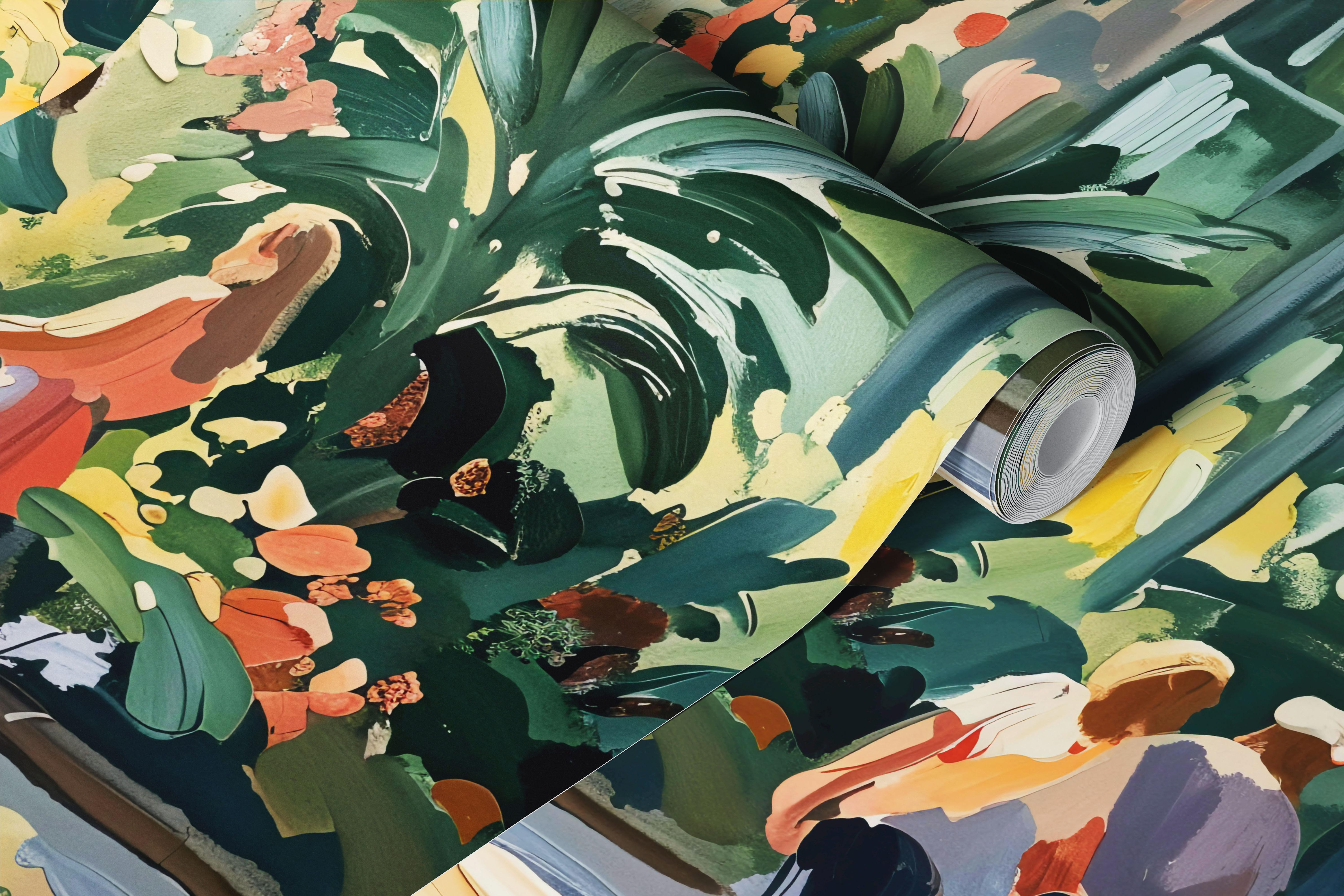 Painted tropical greenhouse wallpaper in a room (3/10)