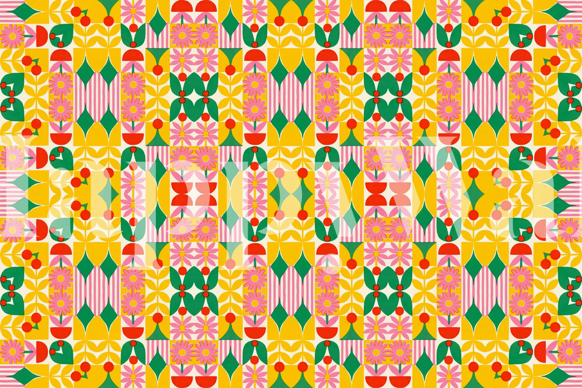 Retro Floral Tile Mosaic tapetas kambaryje