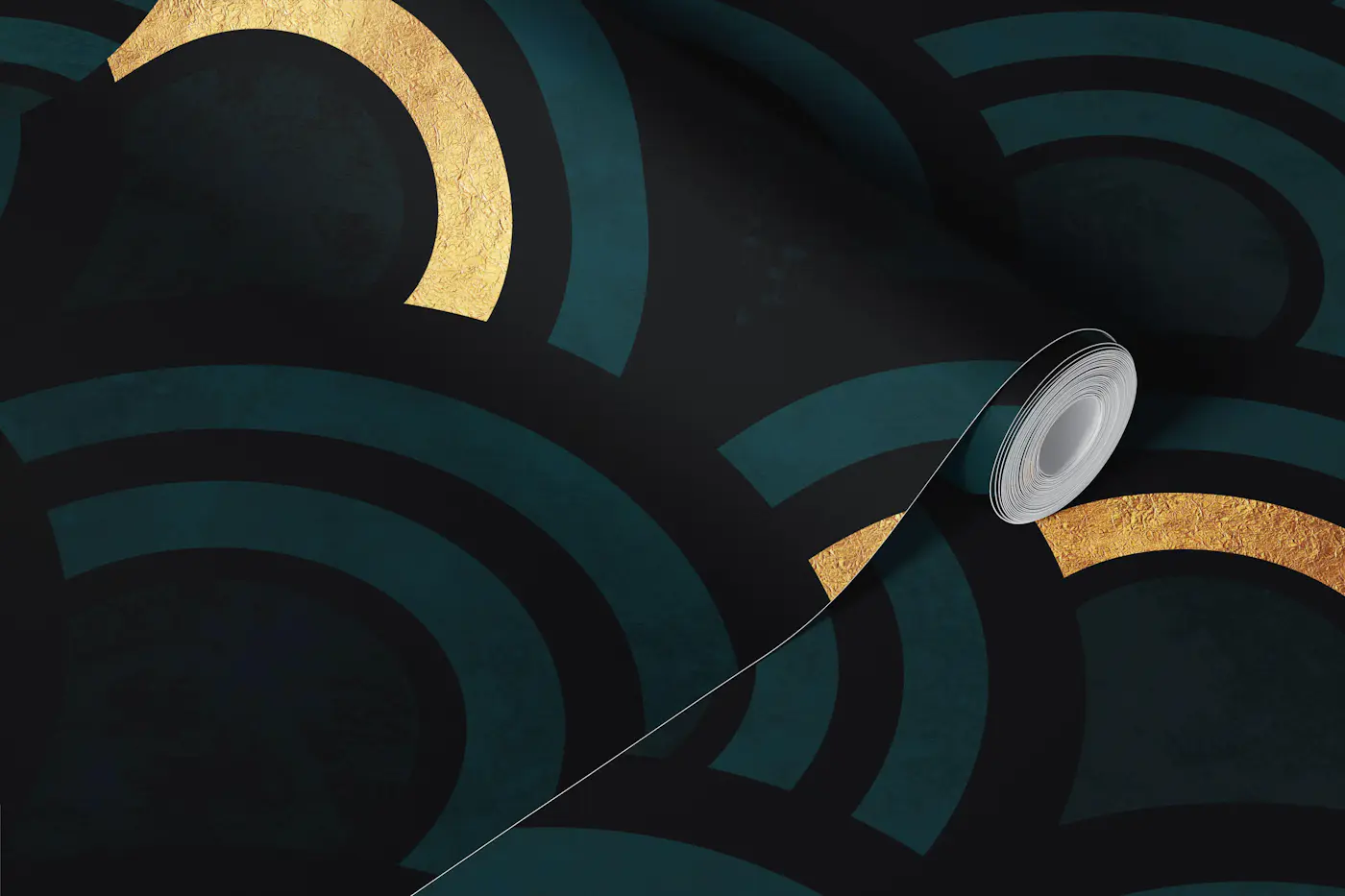 Dark Teal Arch Art Deco wallpaper roll