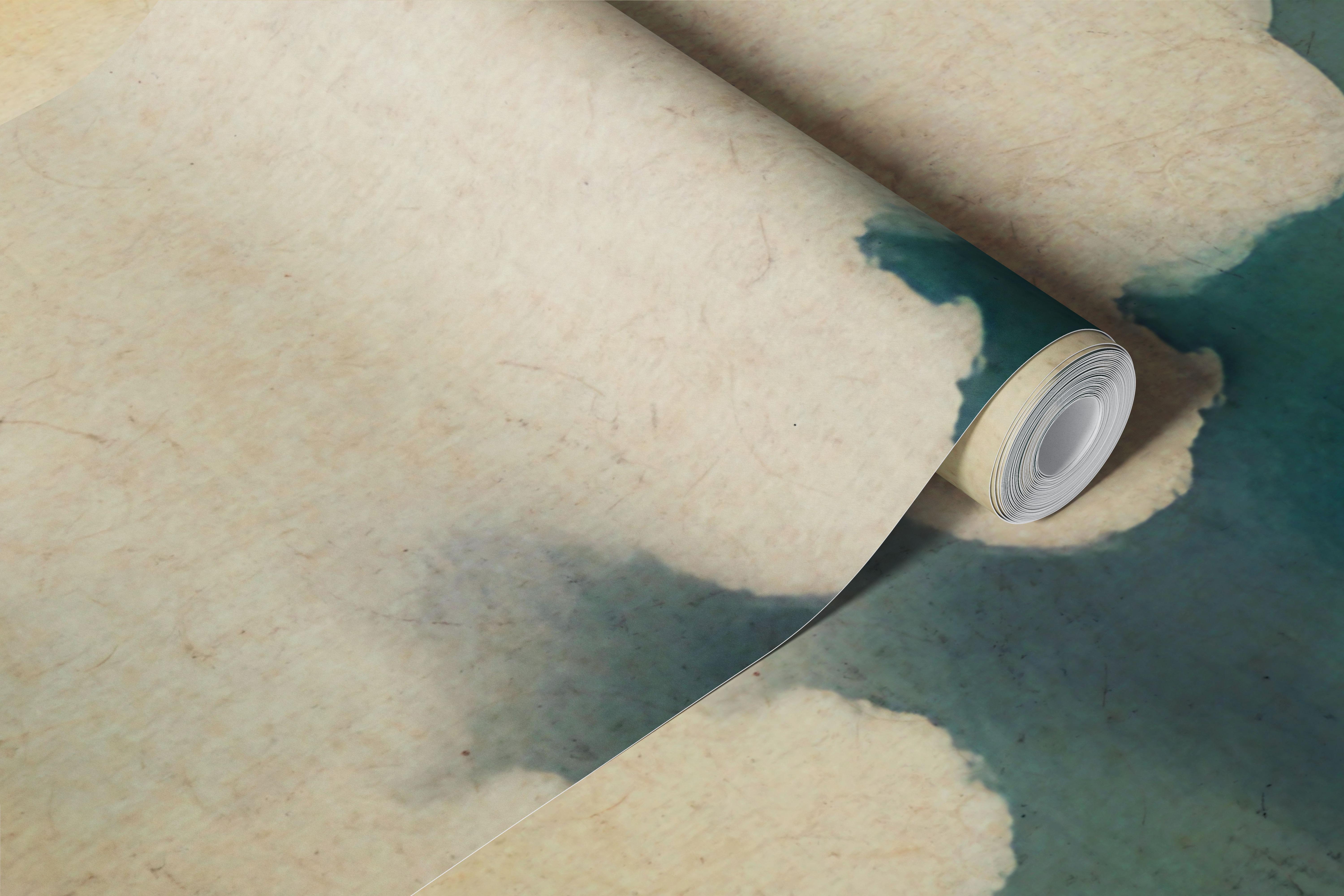 Vintage pastel cloudscape wallpaper in a room