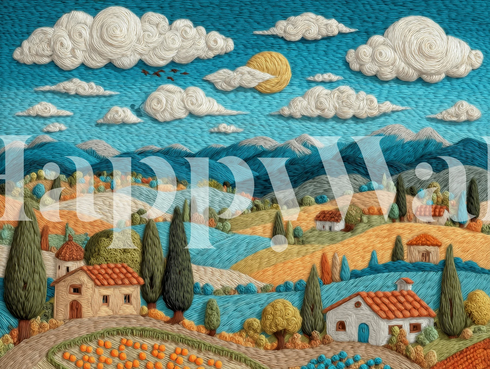 Tapestry Hillside Village wallpaper in a room