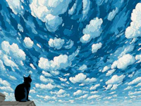 Cat Watching Swirling Blue Sky tapetas