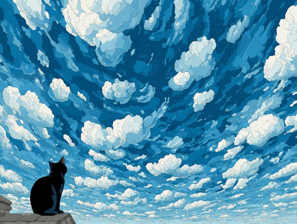 Cat Watching Swirling Blue Sky