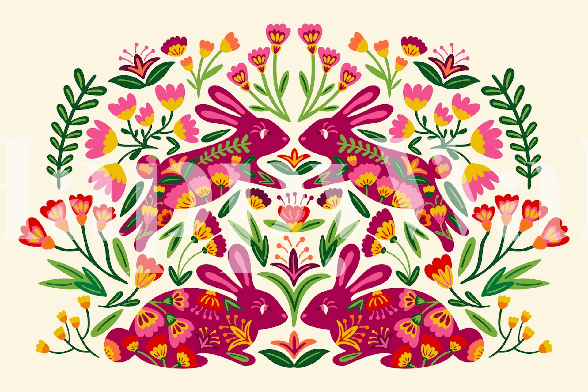 Otomi Rabbits & Flowers wallpaper in a room