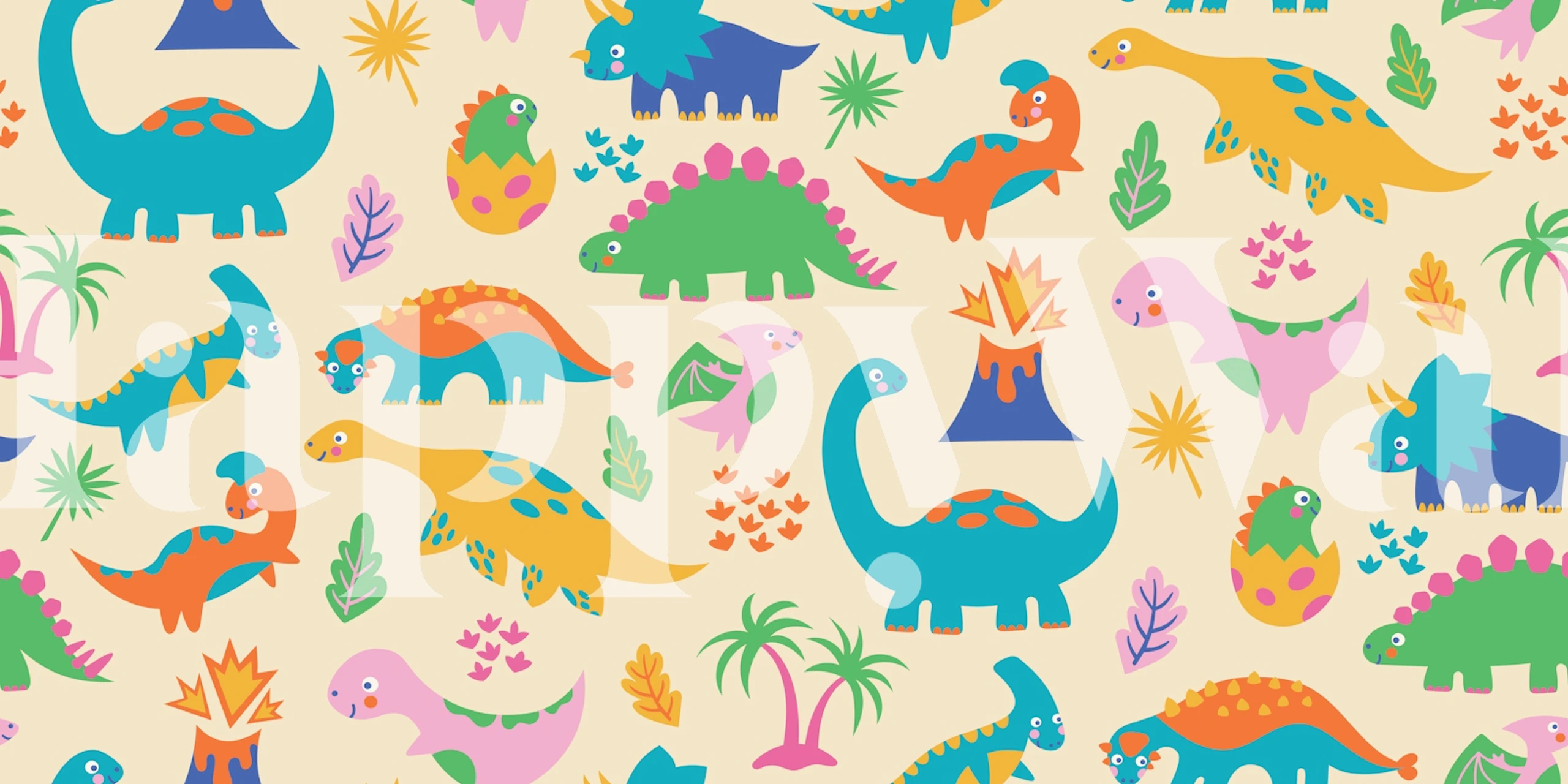 Tapet cu dinozauri în culori pastel Dinomite Dinosaurs - Pastel într-o cameră