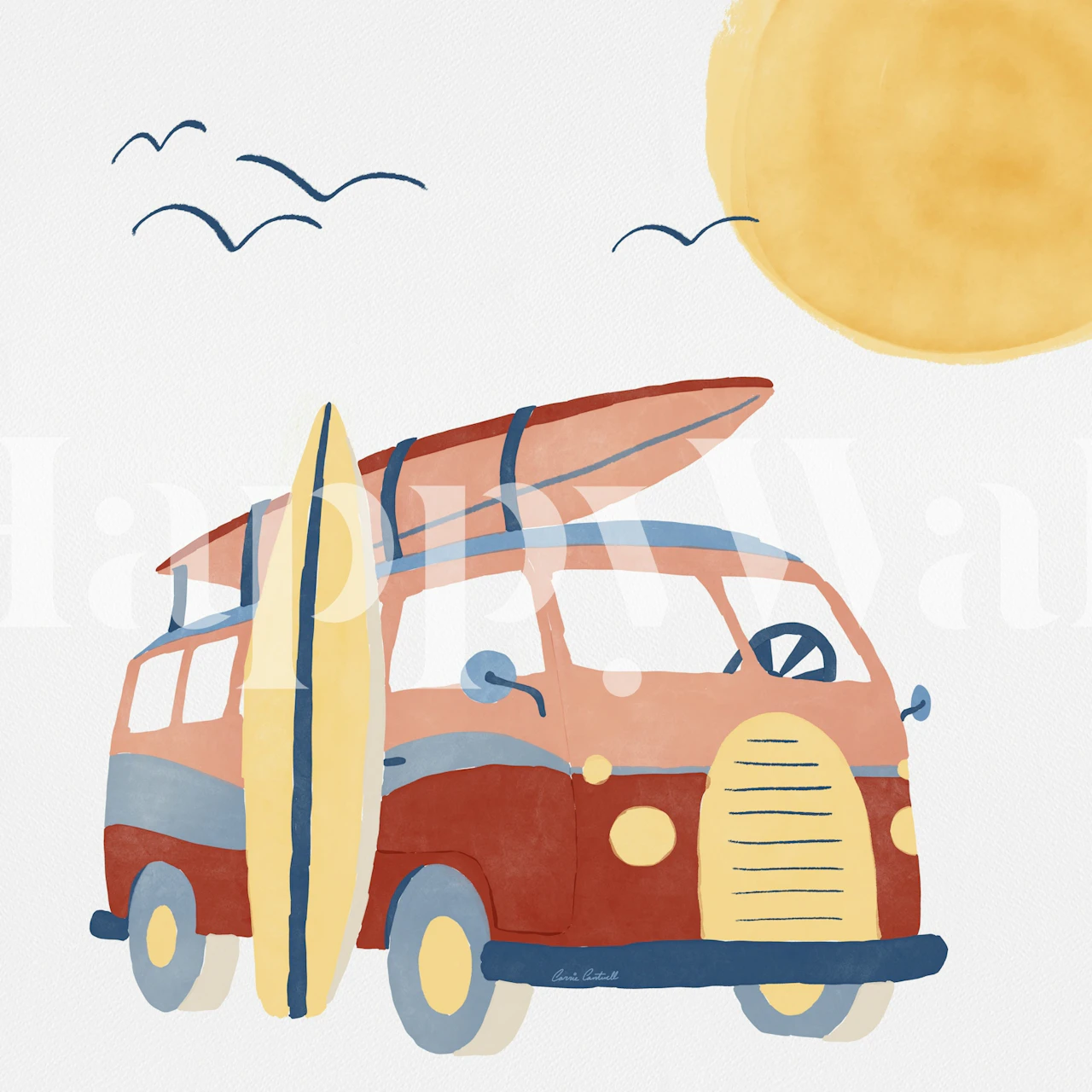 Retro Surf Bus wallpaper in a room