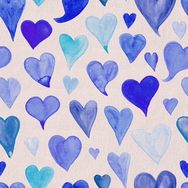Watercolor Hearts - Blue