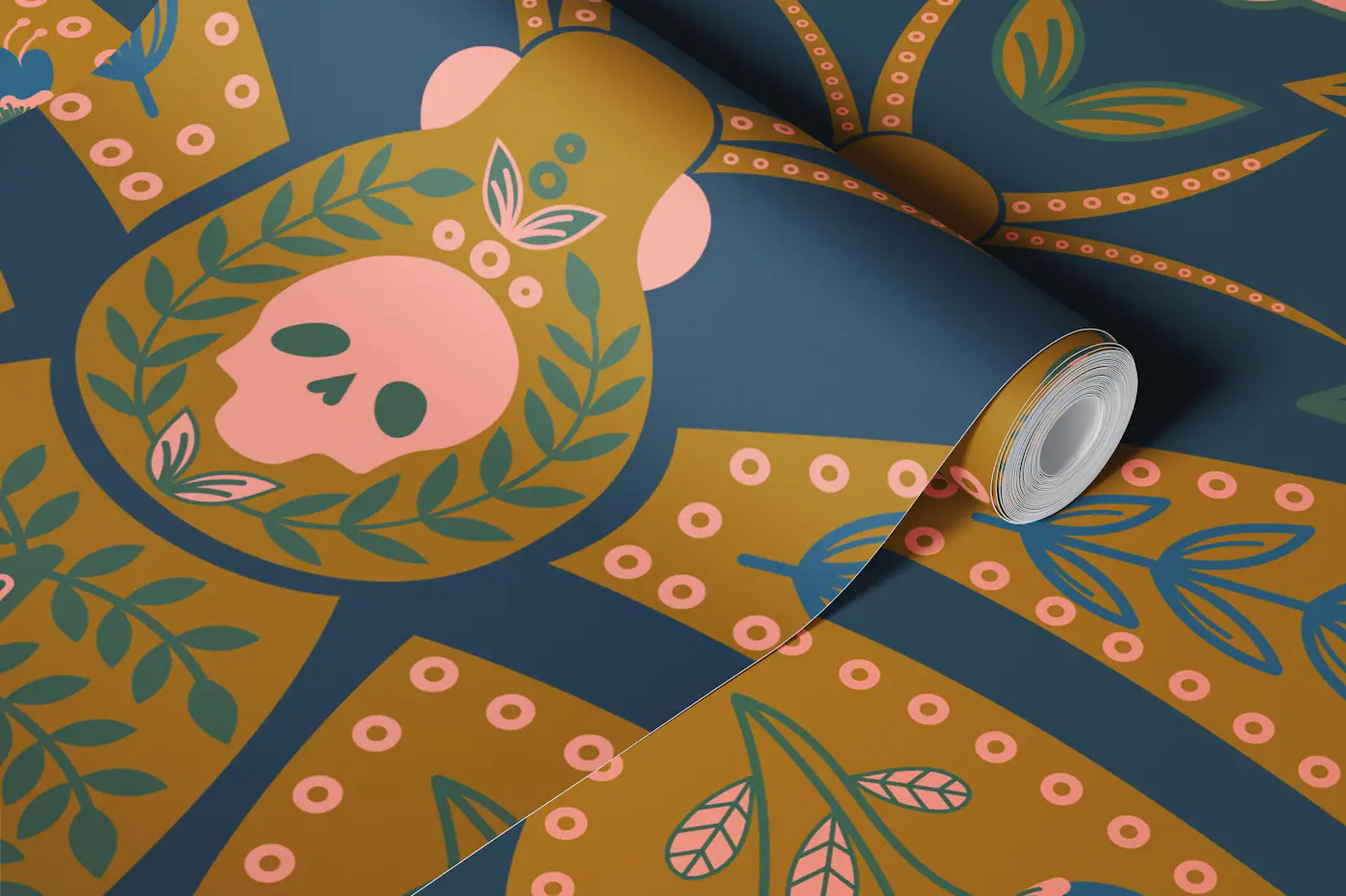 Deaths Head Moth - Dark Teal Blue wallpaper roll