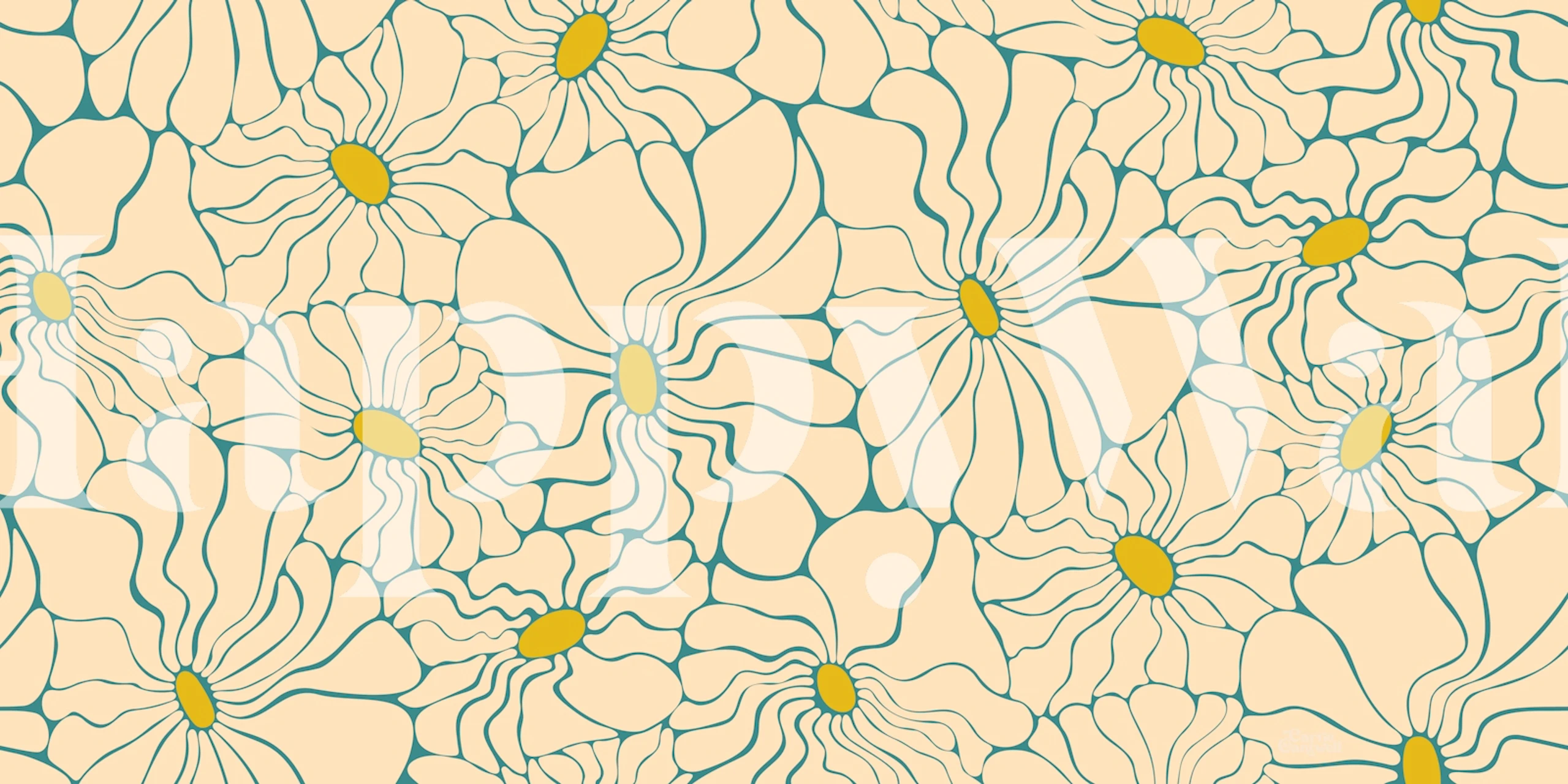 Groovy Fluid Flowers wallpaper in a room
