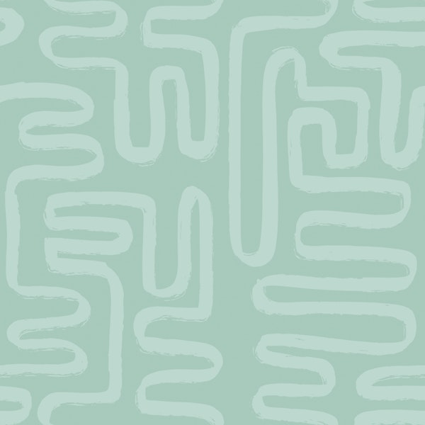 Soft Green Wavy Pathways Pattern L