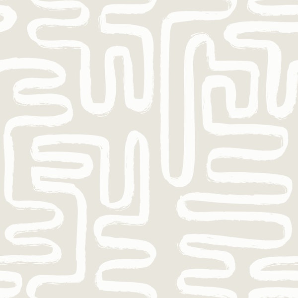 Scandi Beige Wavy Line Maze Pattern L