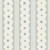 Scalloped Stripes Sage and Blue Floral wallpaper