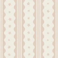 Peachy Retro Scallop Stripes and Blossoms wallpaper