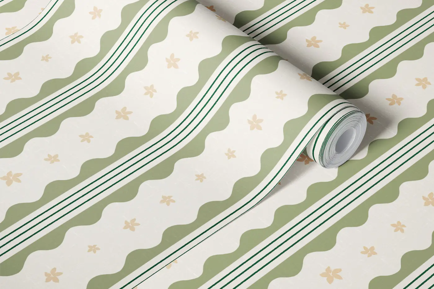 Cottage Sage Stripe Flowers wallpaper roll