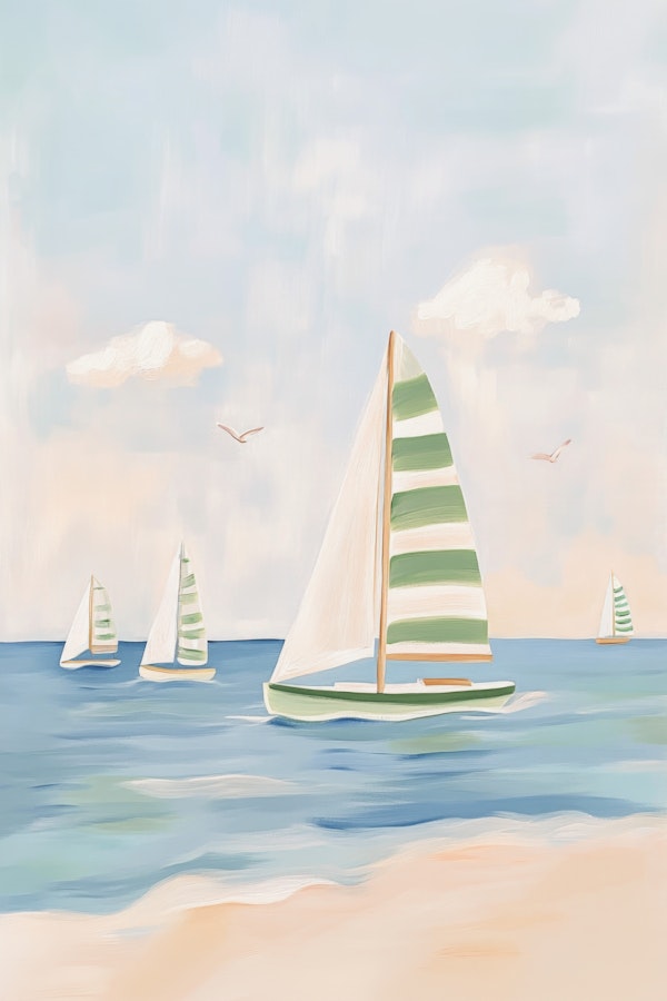 Green Striped Sails on Calm Sea