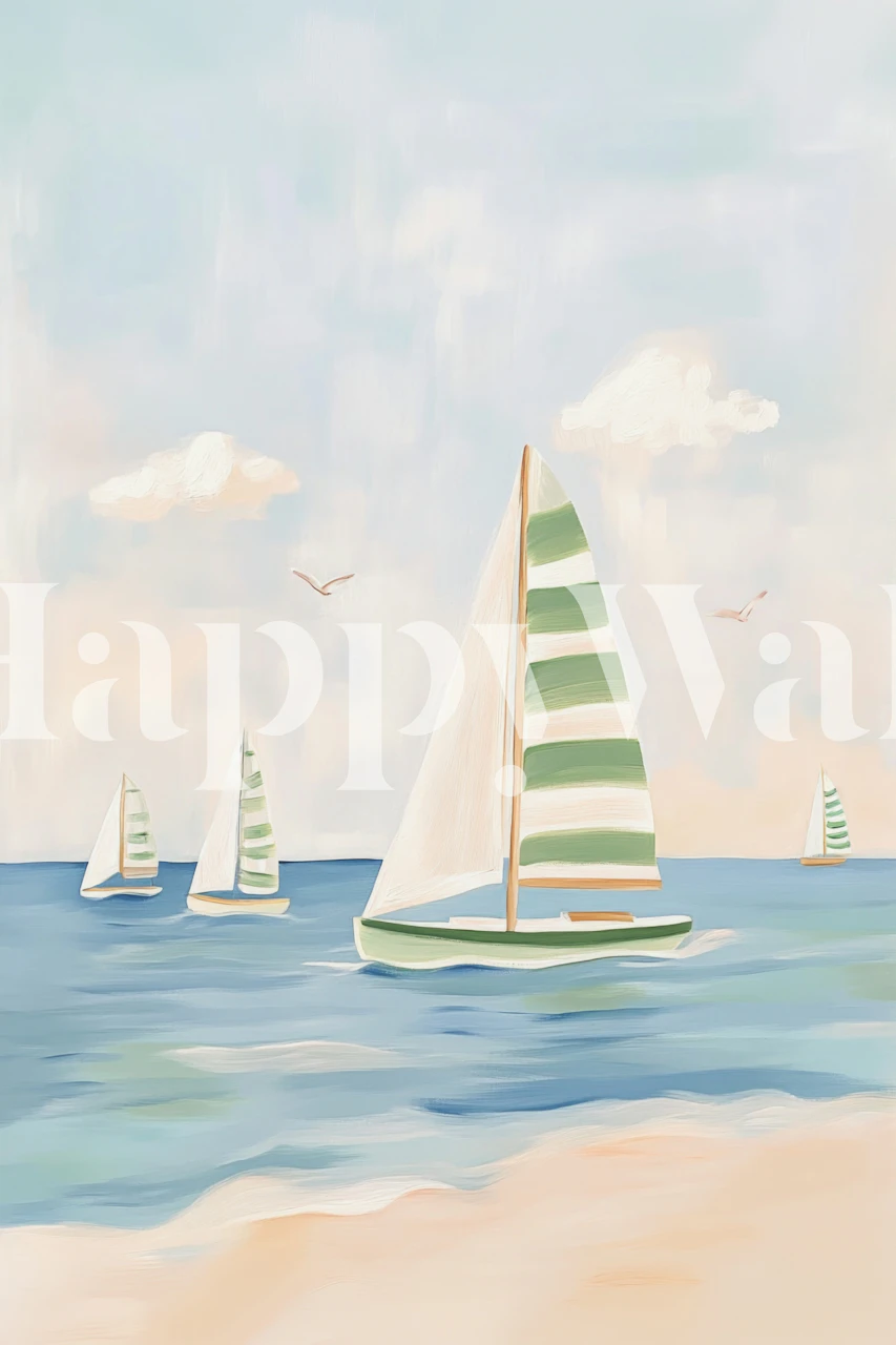 Green striped sails on calm sea wallpaper