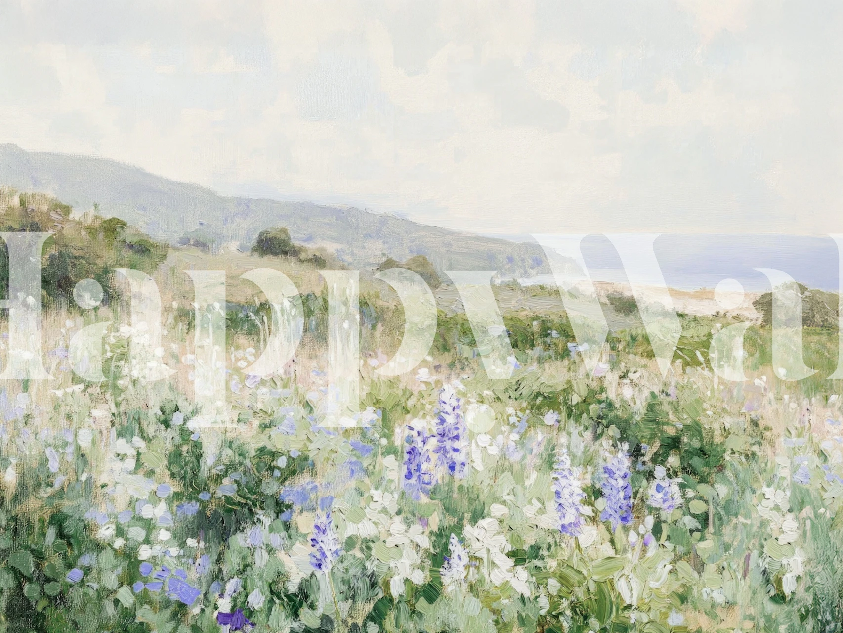 Coastal Wildflower Meadow wallpaper in a room