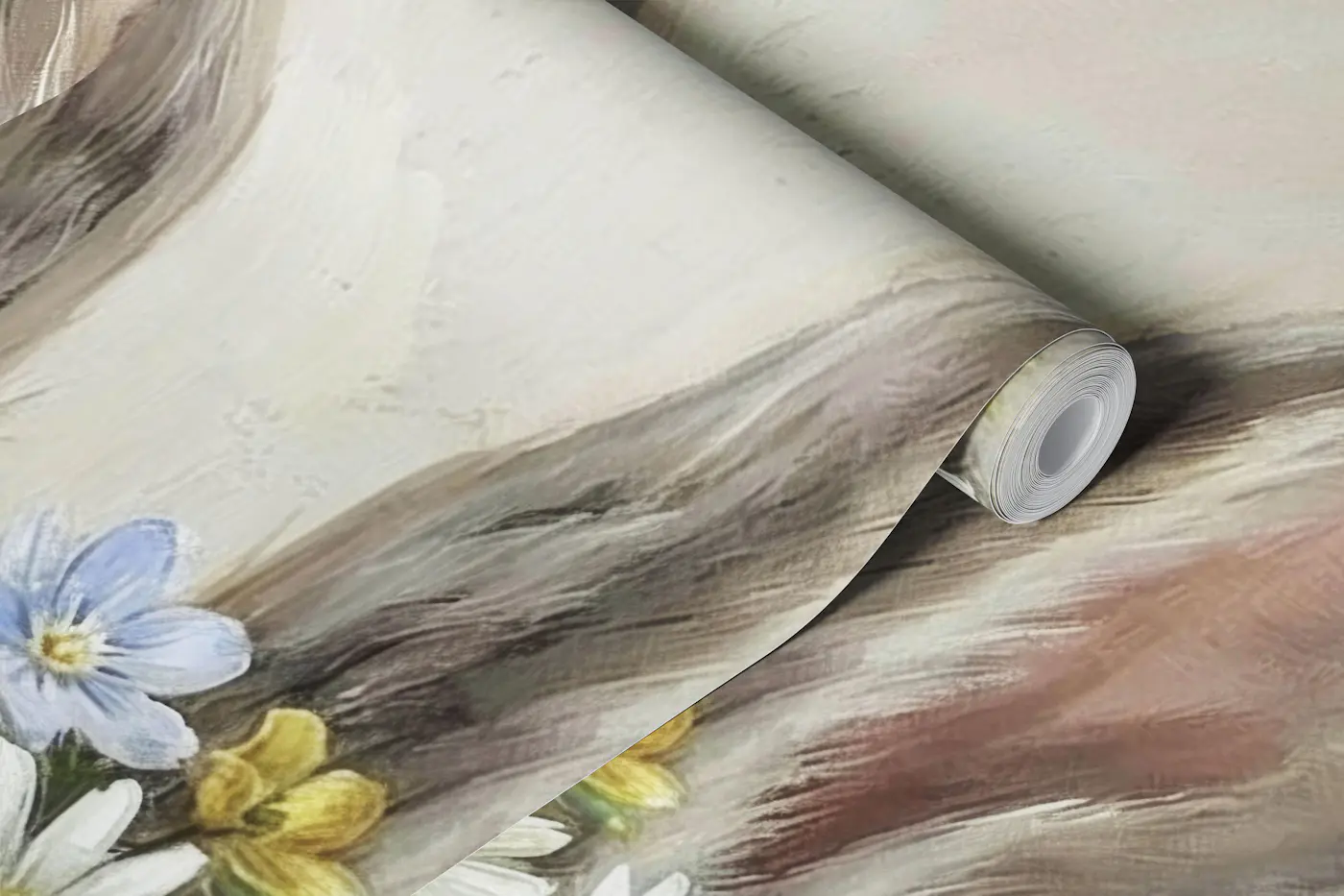 Bunny with Wildflower Crown wallpaper roll