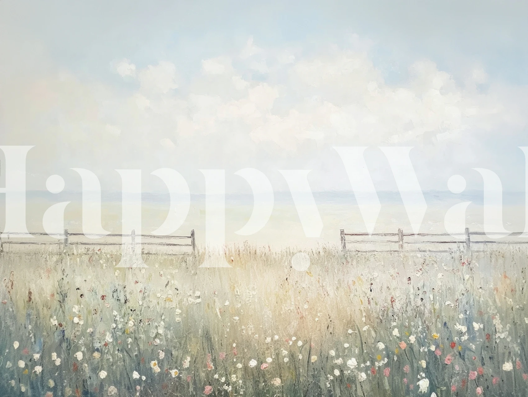 Serene meadow wallpaper with a charming fence