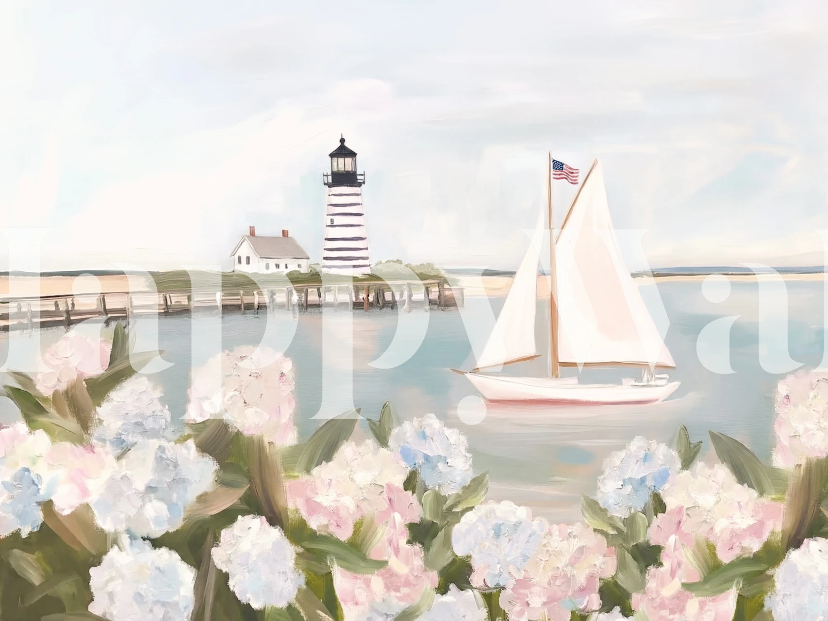 Hydrangeas by the harbor in a room setting