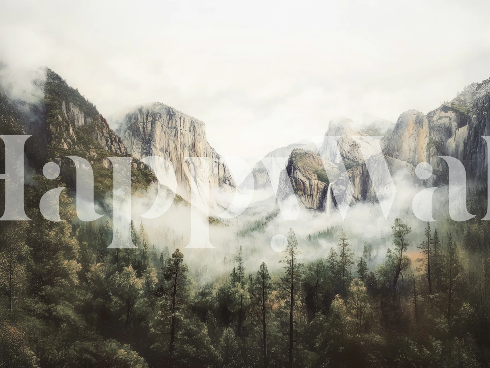 Yosemite landscape wallpaper in a room