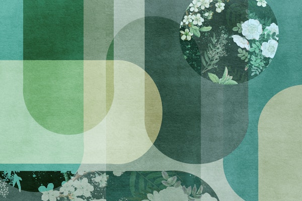 Teal Geometric Circles and Florals