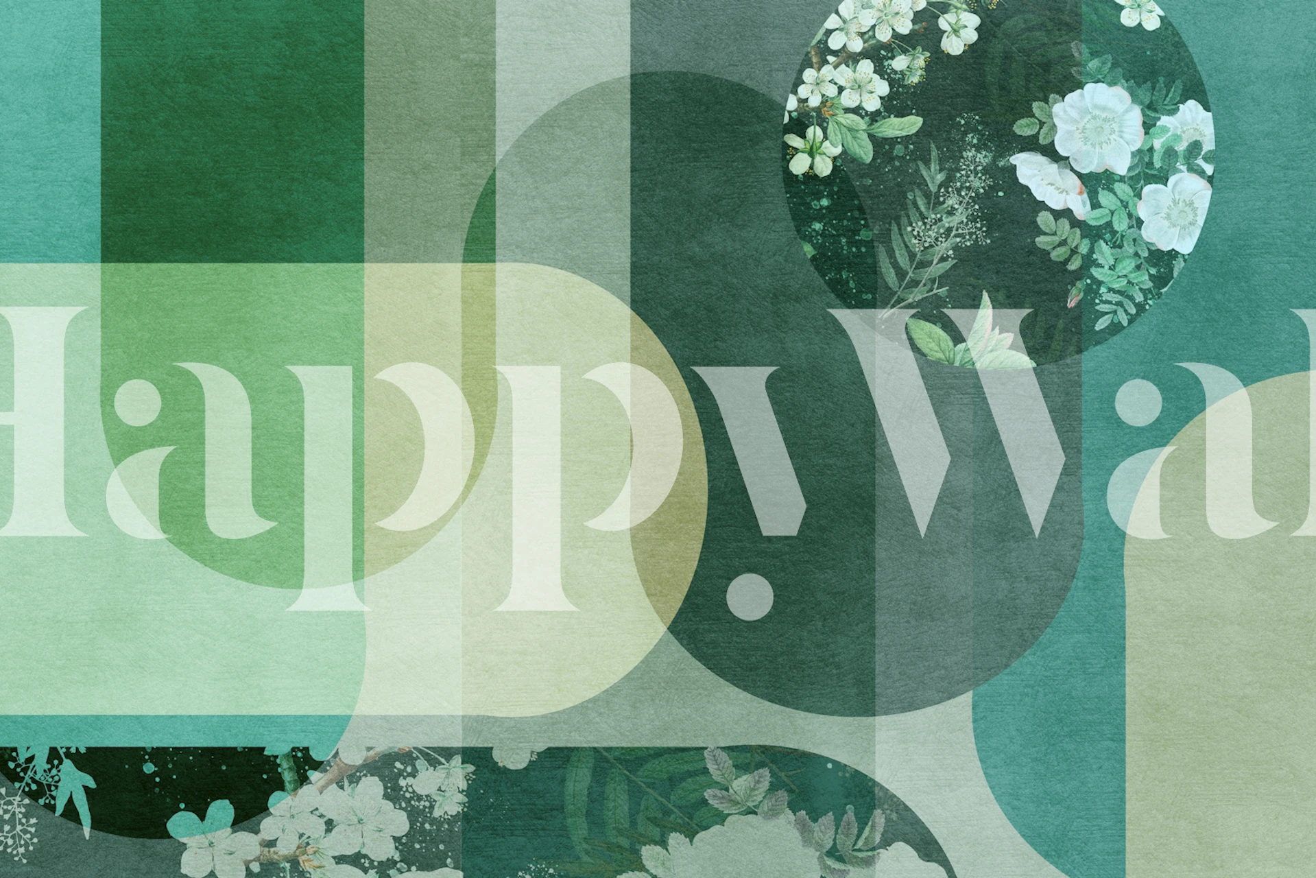 Teal geometric circles and florals wallpaper in a room