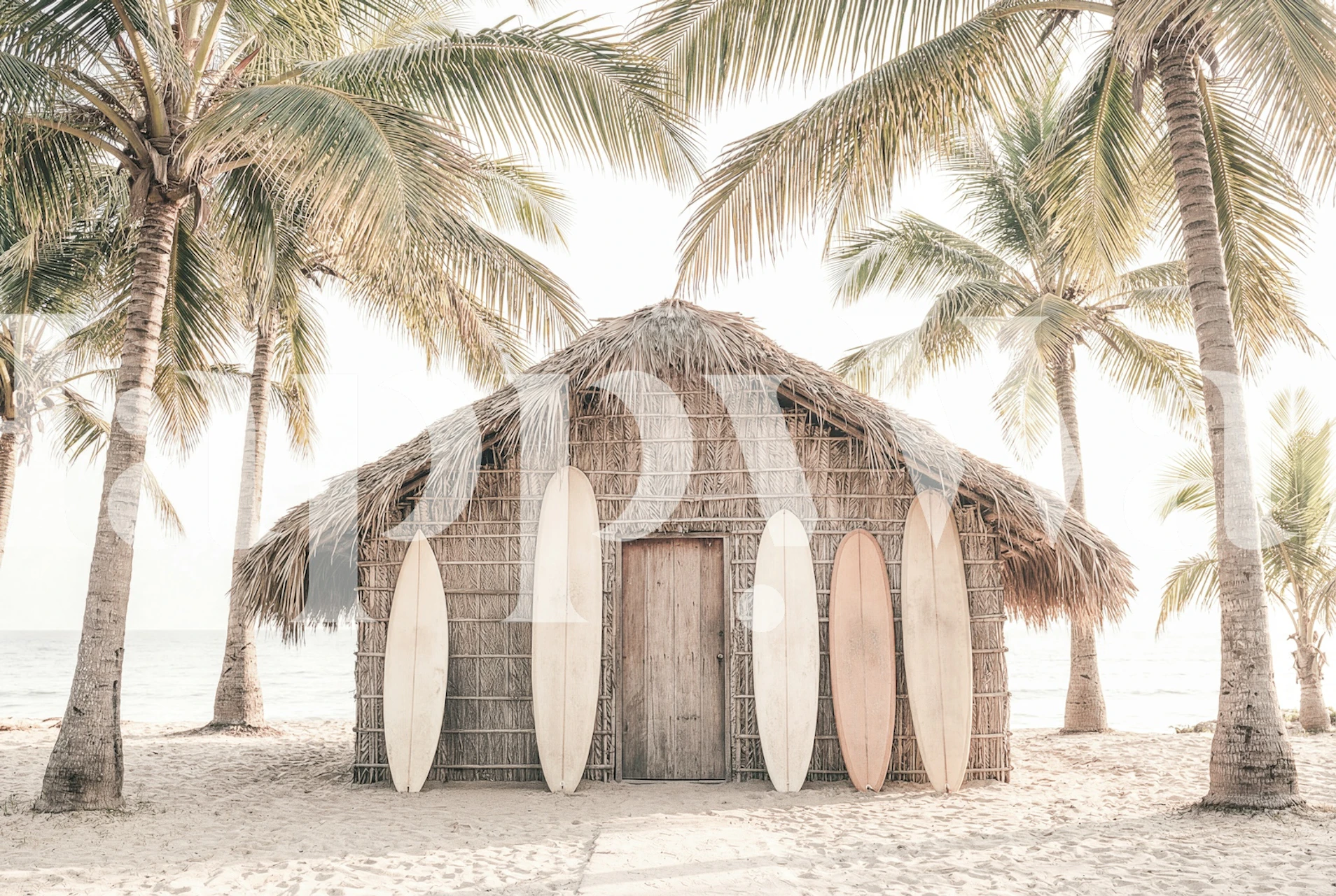 Surf shack wallpaper with palm trees