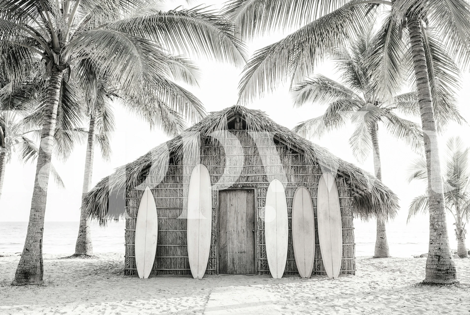 Coastal surf shack with surfboards wallpaper