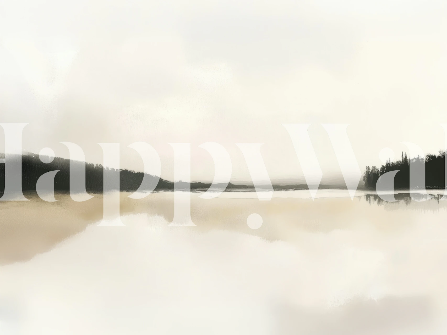 Soft neutral landscape panorama wallpaper in a room