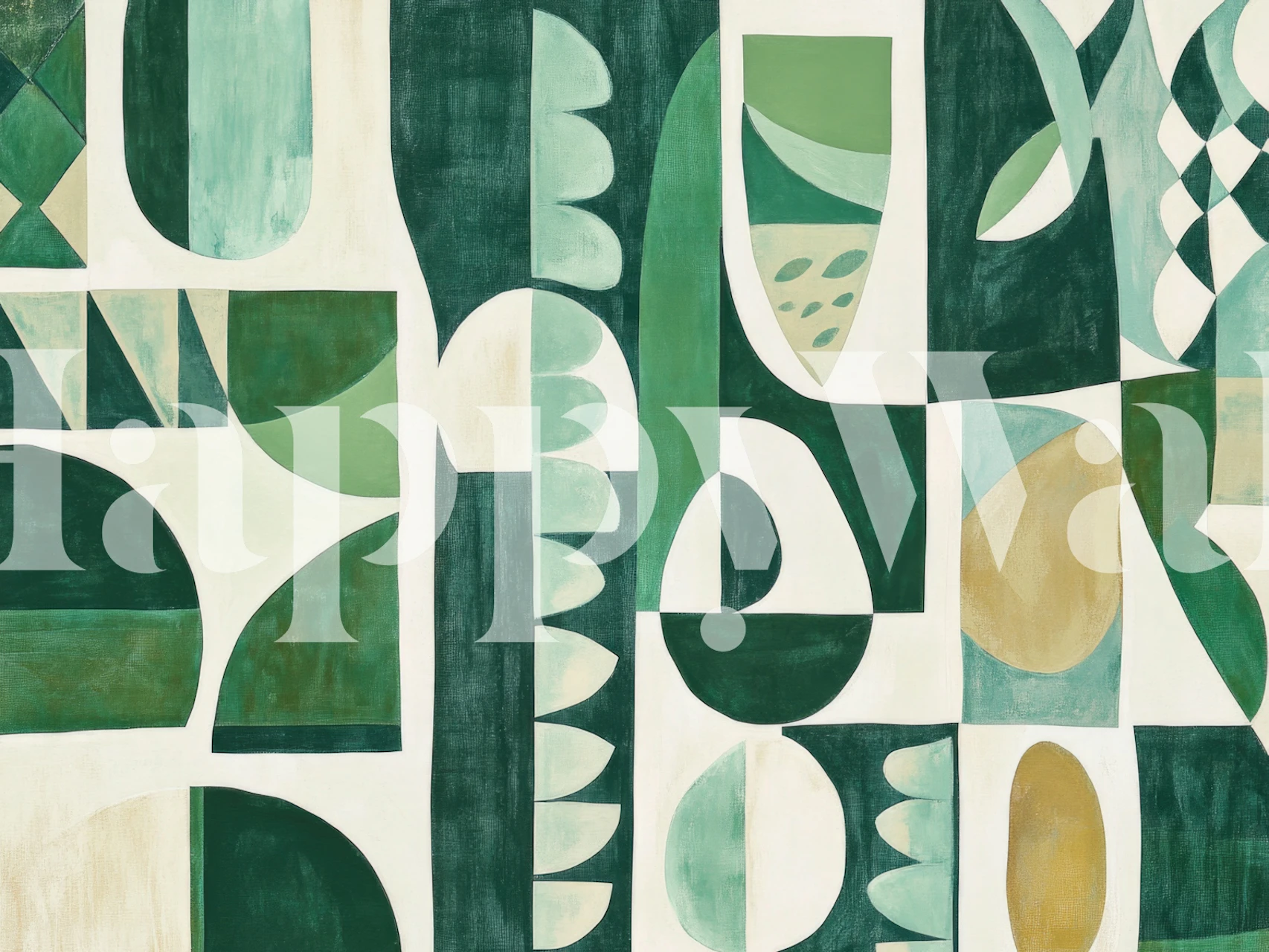 Forest Green Geometric Collage wallpaper in a room
