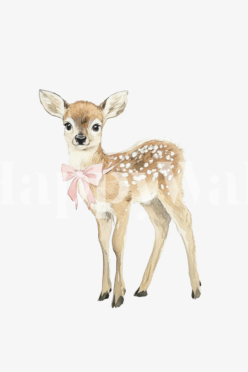 Nursery deer with pink bow wallpaper