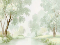 Tranquil Green Forest Escape Painterly tapeet