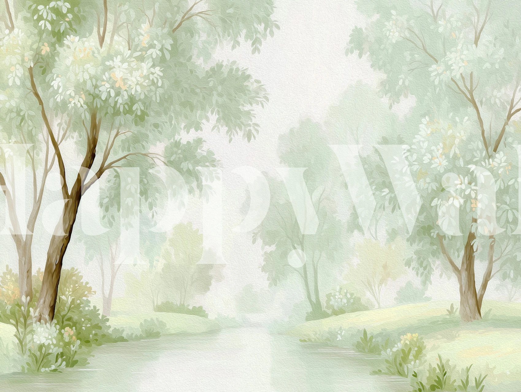 Gentle spring forest wallpaper in a room
