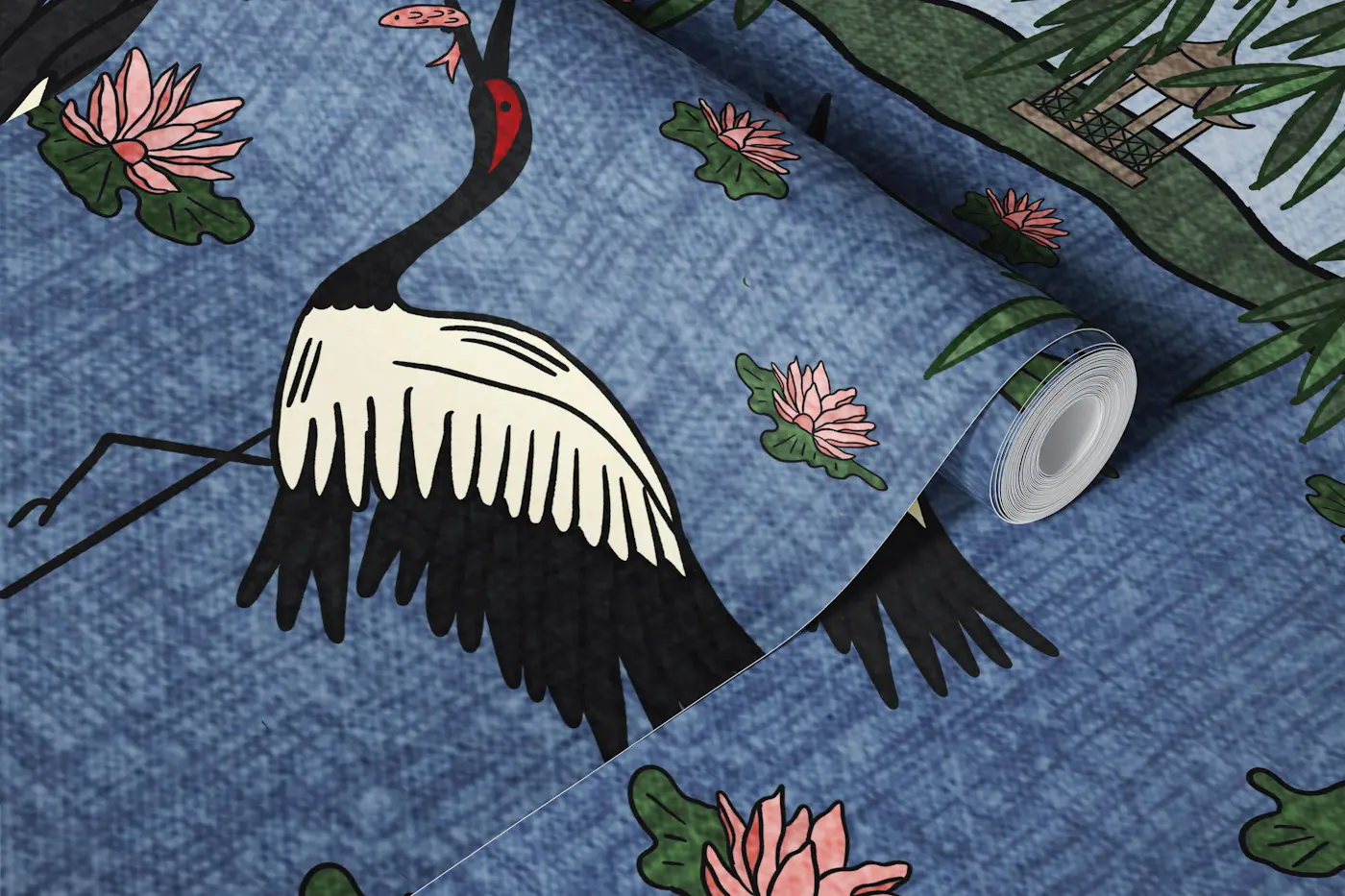 Cranes & Willow Trees wallpaper roll