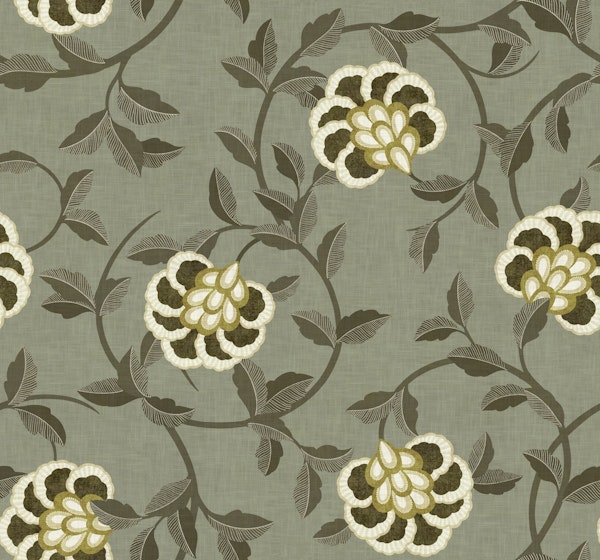 Vintage Botanical Scroll - Green Gray