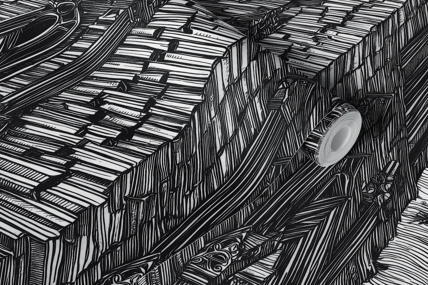 Dark Gothic Cathedral Tower Engraving Mural wallpaper roll