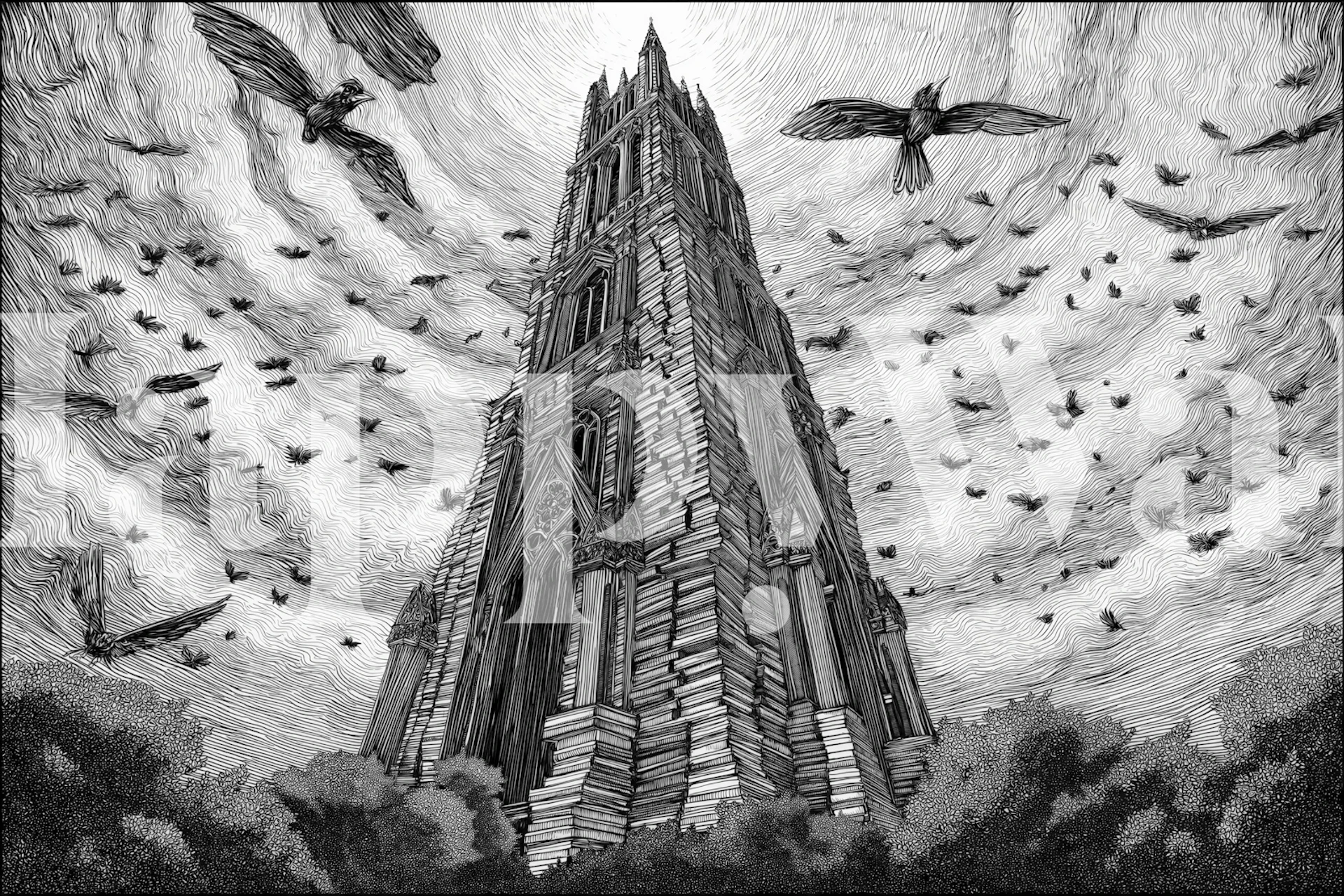 Dark Gothic Cathedral Tower wallpaper in room